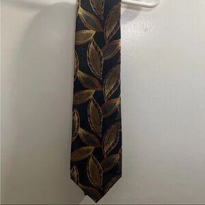 Ermenegildo Zegna Black Tie with Gold and Brown Leaf Motif